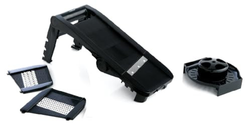 Mastrad mandoline groenteschaaf met 3 roestvrijstalen messen en schuiver, zwart, F21001