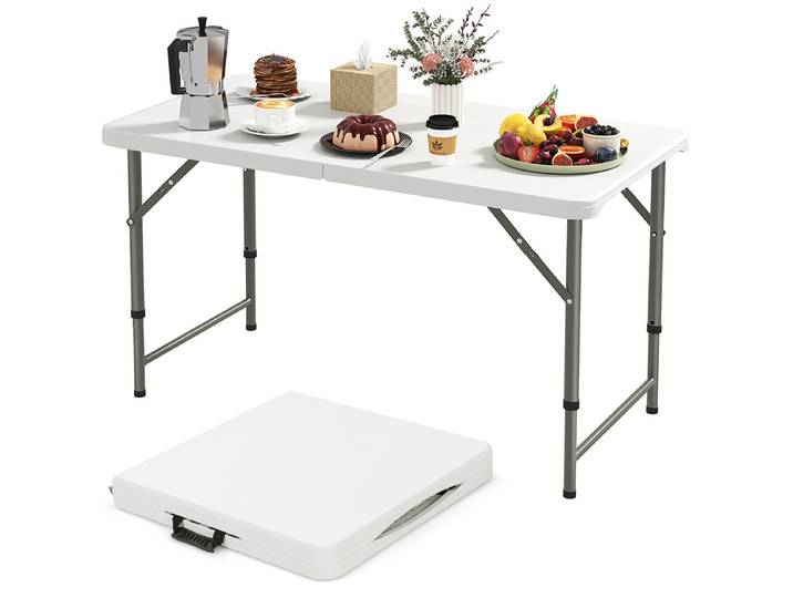 In Hoogte Verstelbare Campingtafel met HDPE Tafelblad & Draaggreep Opvouwbare Tuintafel