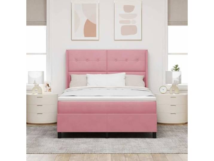 KTHLBRH Boxspringbett Rosa 140 x 200 cm Samt Verstellbares Kopfteil, Holzgestell, Taschenfederkernmatratze, mittlere Härte