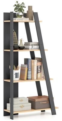 Costway 4-Tier Modern Bookshelf Wooden Vertical Display Book Shelf for Small Space-Oak