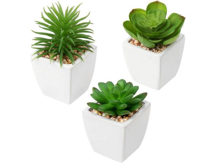 Kunstpflanze 3er Set Sukkulente im Keramiktopf 10-13 cm, Mehrfarbig, 13 cm, Dekoration, Blumen & Blumentöpfe, Kunstpflanzen