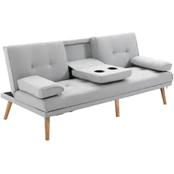 OKWISH Schlafsofa 181x77x72 Skandi Design verstellbare Rückenlehne 3-fach Tischfunktion Gästebett Polyester Komfort Hellgrau