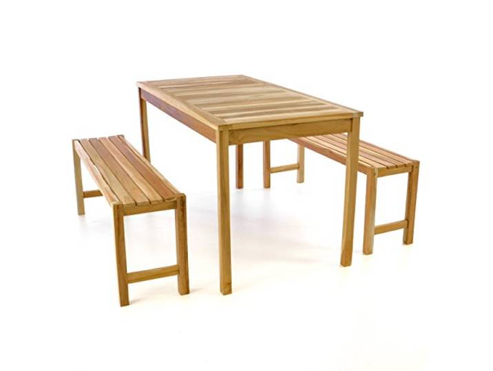 Divero 3tlg. Sitzgruppe BORKUM aus Teakholz - 1 Tisch + 2 Bänke Robust und wetterfest / hergestellt in Handarbeit