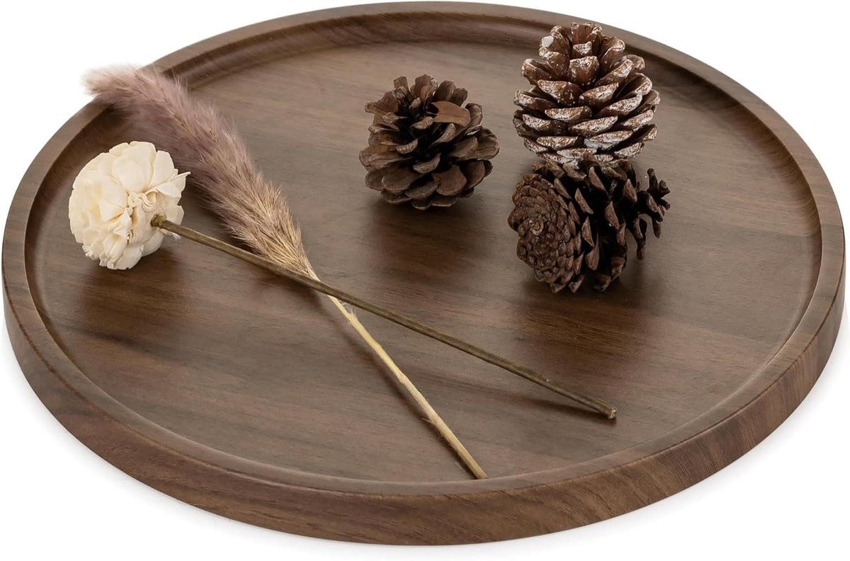 Decoratieve Ronde Houten Schaal van Massief Walnoothout - 30 cm - Bruin