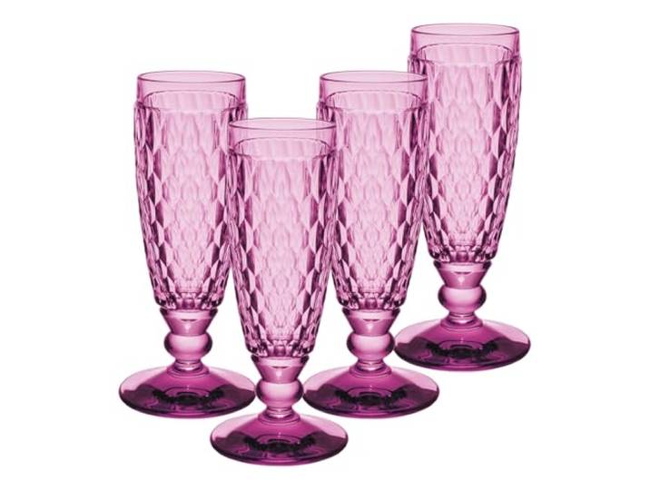 Villeroy & Boch Boston Berry Sektgläser 4er Set, 145 ml, Farbige Sektkelche mit Facettenmuster, Kristallglas für Champagner und Schaumwein, Spülmaschinengeeignet, Rosa