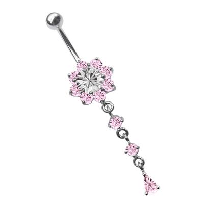 Bauchnabelpiercing ADELIA´S "Piercing Bauchnabelpiercing", rosa, Piercings, Damen, onesize, Titan, Blume mit Hänger und Steinen