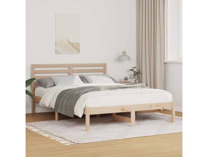 Bettrahmen mit Kopfteil Braun 140 x 190 cm Massives Kiefernholz Plattform Design, Lattenrost inklusive, Einfache Montage, Moderner Stil