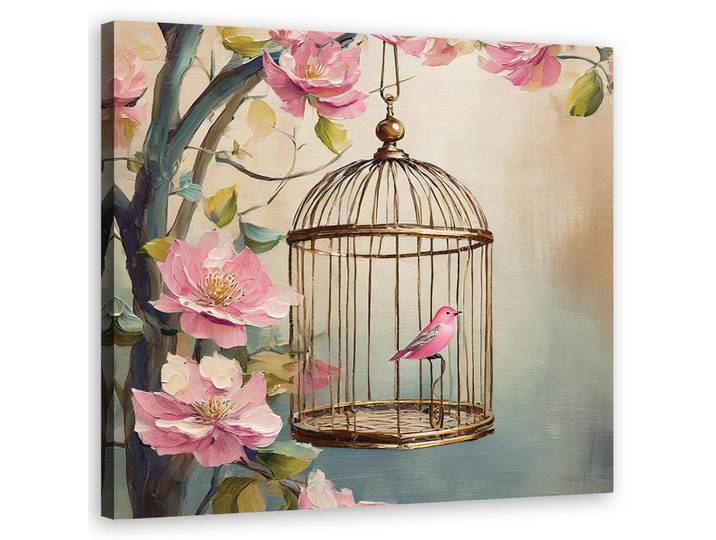 Feeby Wandbild vogel shabby chic blumen, Pink, Religion/Spiritualität, Rechteckig, 50x50 cm, Bilder & Rahmen, Bilder, Leinwandbilder