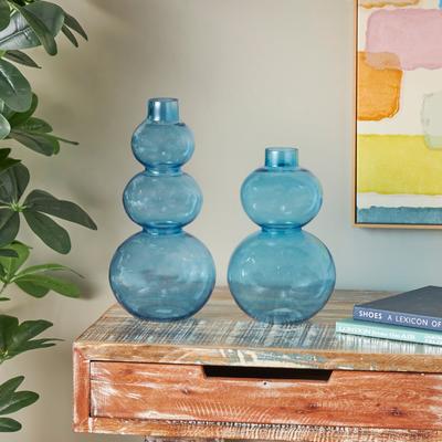ARCILLA ELEMENTAL Blue Glass Bubble Decorative Vase with Various Sizes (Set of 2)