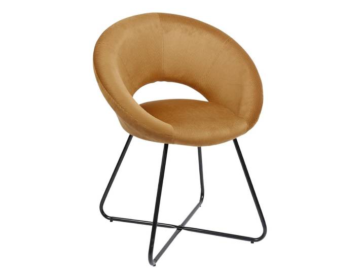 Fauteuil rond ajouré en velours côtelé ocre