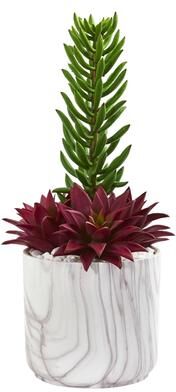 Nearly Natural "17"" Succulent Artificial Plant in Marble Vase"