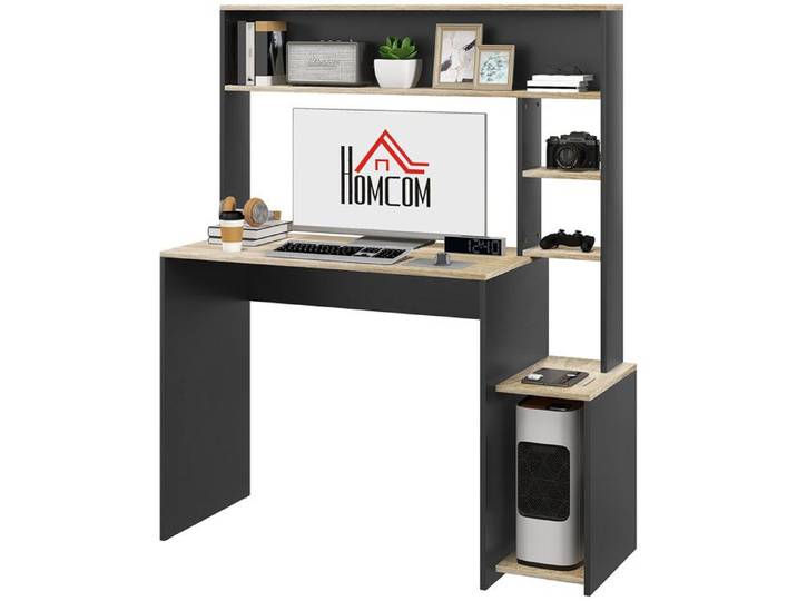 Bureau informatique avec étagères et support unité centrale gris 114x45x138 cm 114L 45l