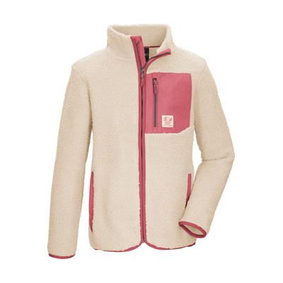 Fleecejacke KILLTEC "KOW 140 GRLS FLC JCKT", Mädchen, Gr. 152, beige (creme), Obermaterial: 100% Polyester, Jacken Fleecejacke, Weiche Sherpa-Fleecejacke mit Kinnschutz und Stauraum