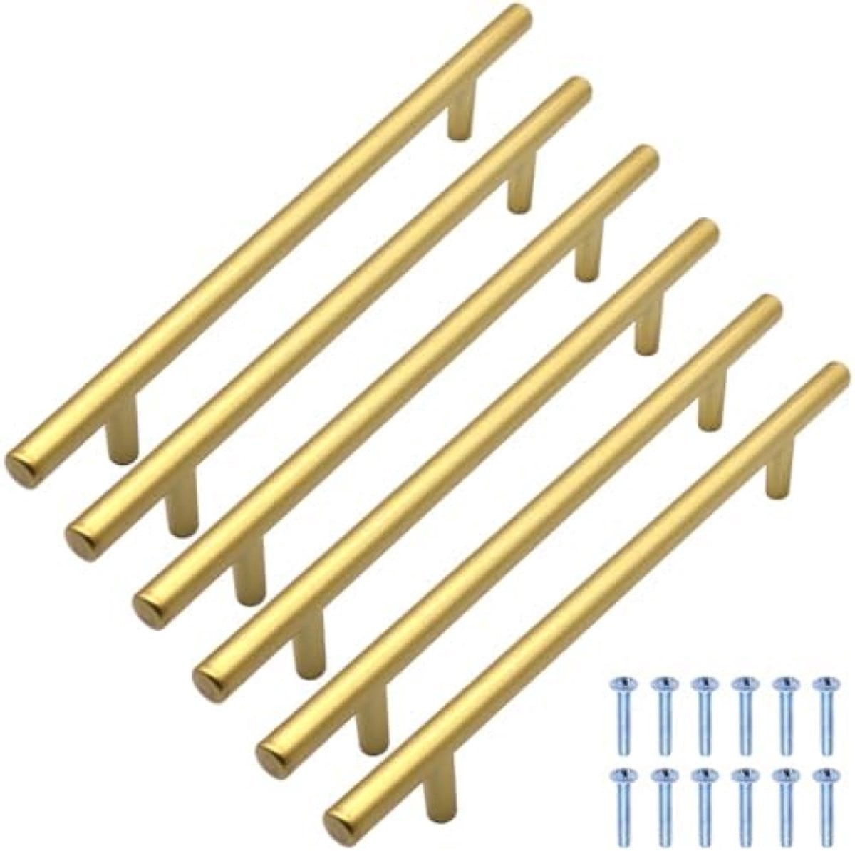 PromoHome Set van 6 T-greep Meubelhandvatten - Goud - 160mm