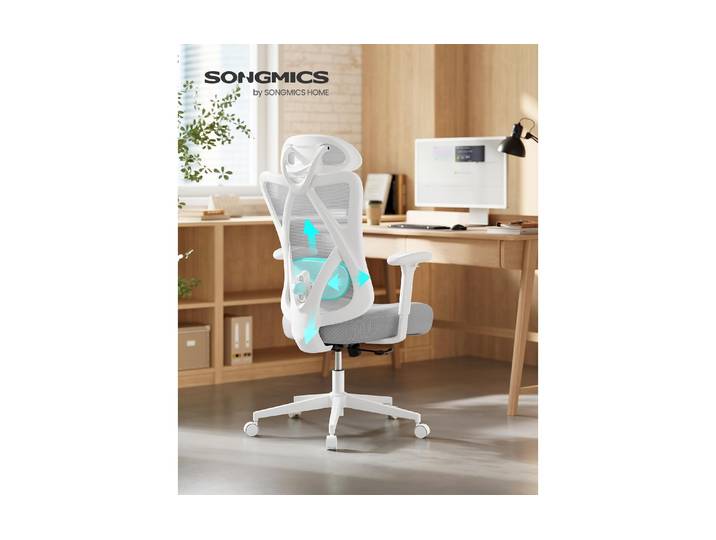 Bürostuhl SONGMICS mit verstellbarer Lendenstütze und Kopfstütze , weiss (taubenblau, taubengrau), Metall, Stoff, Stühle, Bürostuhl