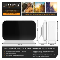 Brandson WLAN-Wetterstation mit Farbdisplay, App-Steuerung & 2 Aussensensoren, Tuya, schwarz, Wetterstation, Schwarz