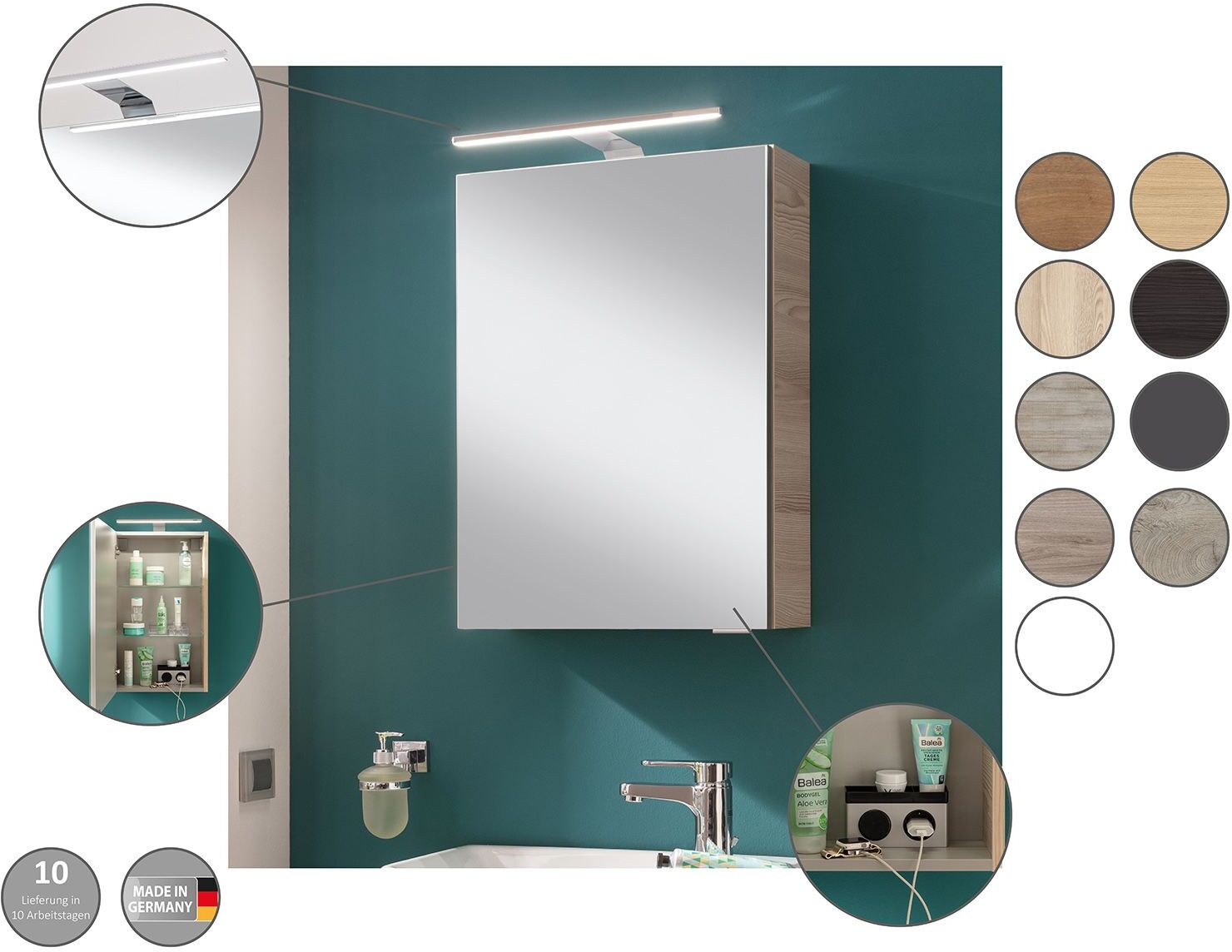 Fackelmann SBC LED Spiegelschrank 40 cm, Türanschlag links