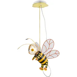 Kinderzimmerlampe Pendelleuchte Biene LED Schlafzimmerlampe Hängelampe Junge Mädchen, Metall schwarz gelb, LED 7W 700lm 2700K warmweiß, LxBxH 36x25x120 cm