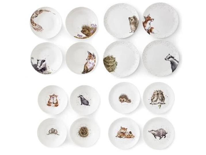 Royal Worcester Wrendale Designs Geschirrset, Dachs, Eule, Fuchs & Igel, 16-teilig