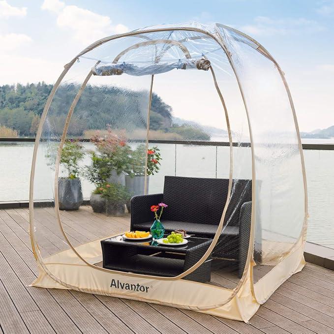 Pop-Up-Bubble-Zelt, Instant Iglu-Zelt für 2 bis 3 Personen, Sichtschutzhaus für Terrasse, großer übergroßer Wetterschutz, Kälteschutz Campingzelt, 1,8 x 1,8 m, Beige