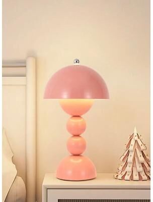 Inspired Living LunaBloom Mushroom Table Lamp Rechargeable LED Touch Control Bedside Night Light pink