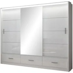 SCHWEBETÜRENSCHRANK Marsylia mit Spiegel und Schubladen, Weiß, 255 cm