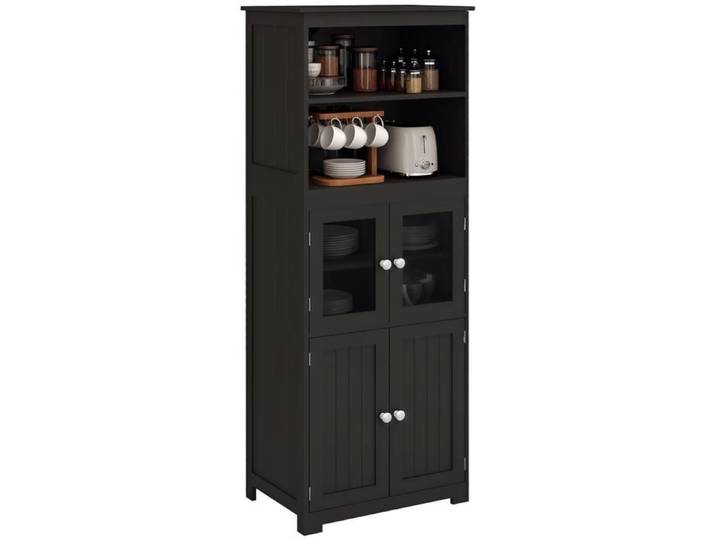 CollaHausse Armoire Cuisine Noire Vaisselier Multi-Rangements 60x30x162 cm