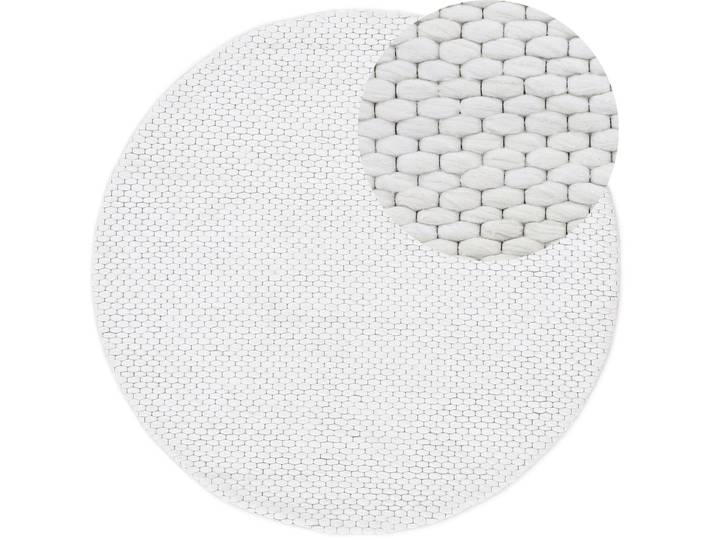Wollteppich CARPETFINE Sina , beige (creme), H:14mm Ø:200cm, Wolle, Teppiche, Wollteppich, grobe Struktur, Zeitloses Design, reine Wolle, Wohnzimmer