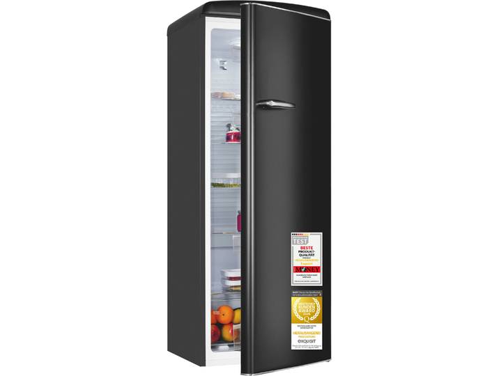 EXQUISIT Kühlschrank RKS325-V-H-160C , Energieeffizienz: C (A-G), schwarz (mattschwarz), Rechtsanschlag, nicht wechselbar, Kühlschränke, LED-Beleuchtung, verstellbare Glasböden, Retro-Design