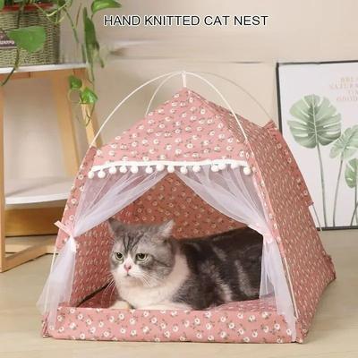 Uplift Essentials Cozy Floral Enclosed Pet Tent Bed pink s