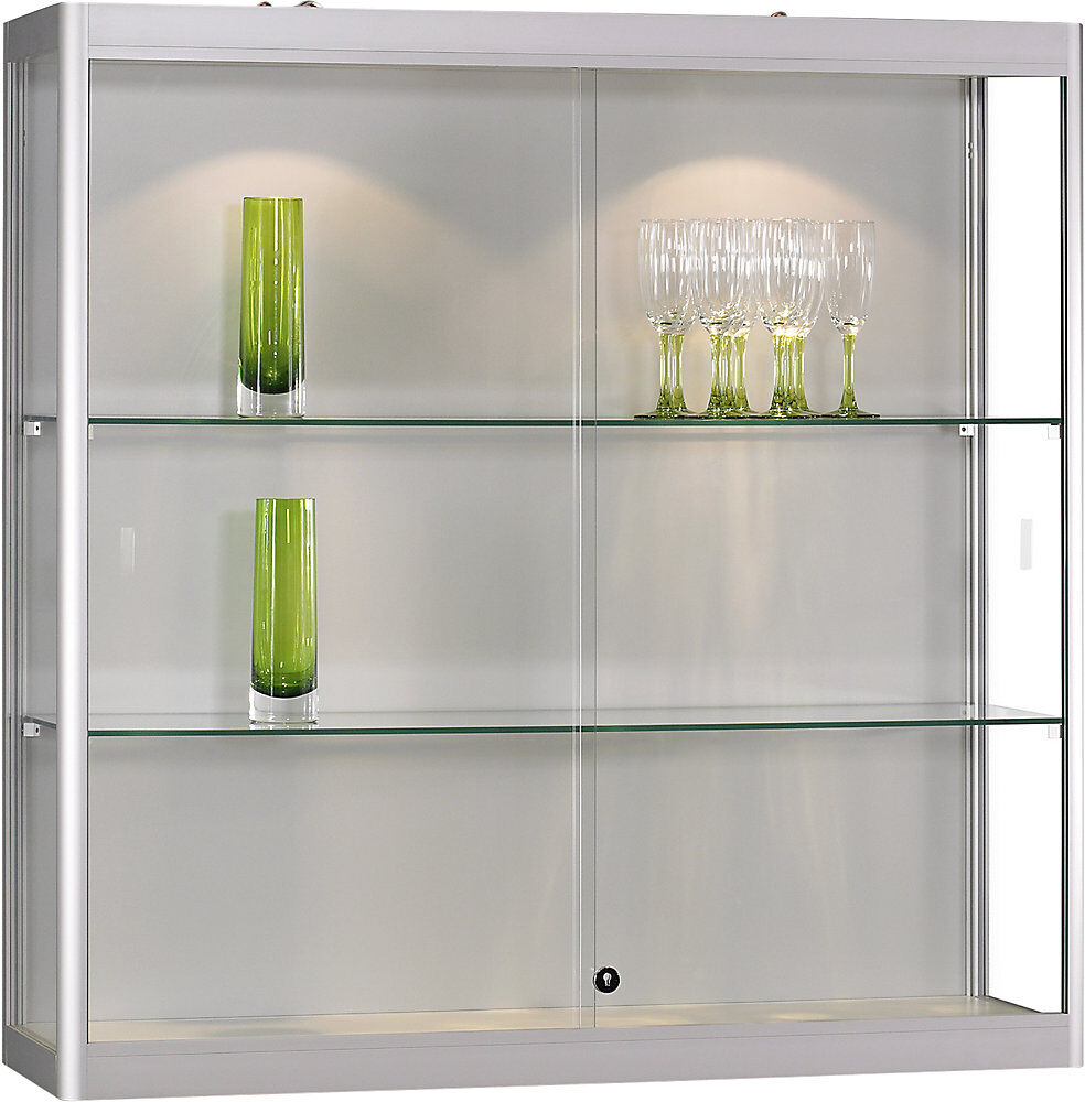 kaiserkraft Wandvitrine, LED-Beleuchtung, BxTxH 1000 x 300 x 1000 mm, 2 x 7 W, Leuchtkopf-Ø 50 mm
