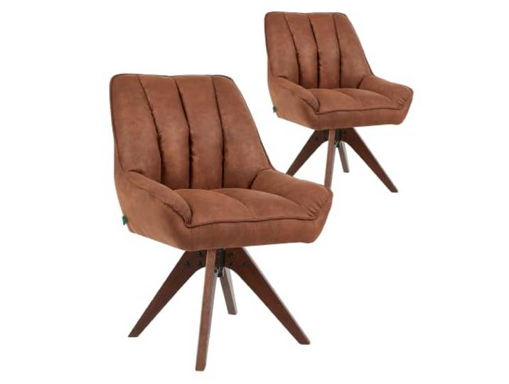 DUBI Möbel Esszimmerstühle 2er Set, Braun, Wallnussoptik, Mika-Lio 360° drehbar, Taschenfederkern, Hoher Sitzkomfort, Bis 150 kg belastbar, Abriebfester Stoff