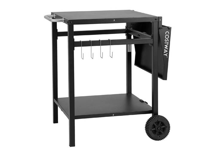 COSTWAY Grillablagetisch, mit 2 Ablagen, 4 Haken & klappbarer Tischplatte