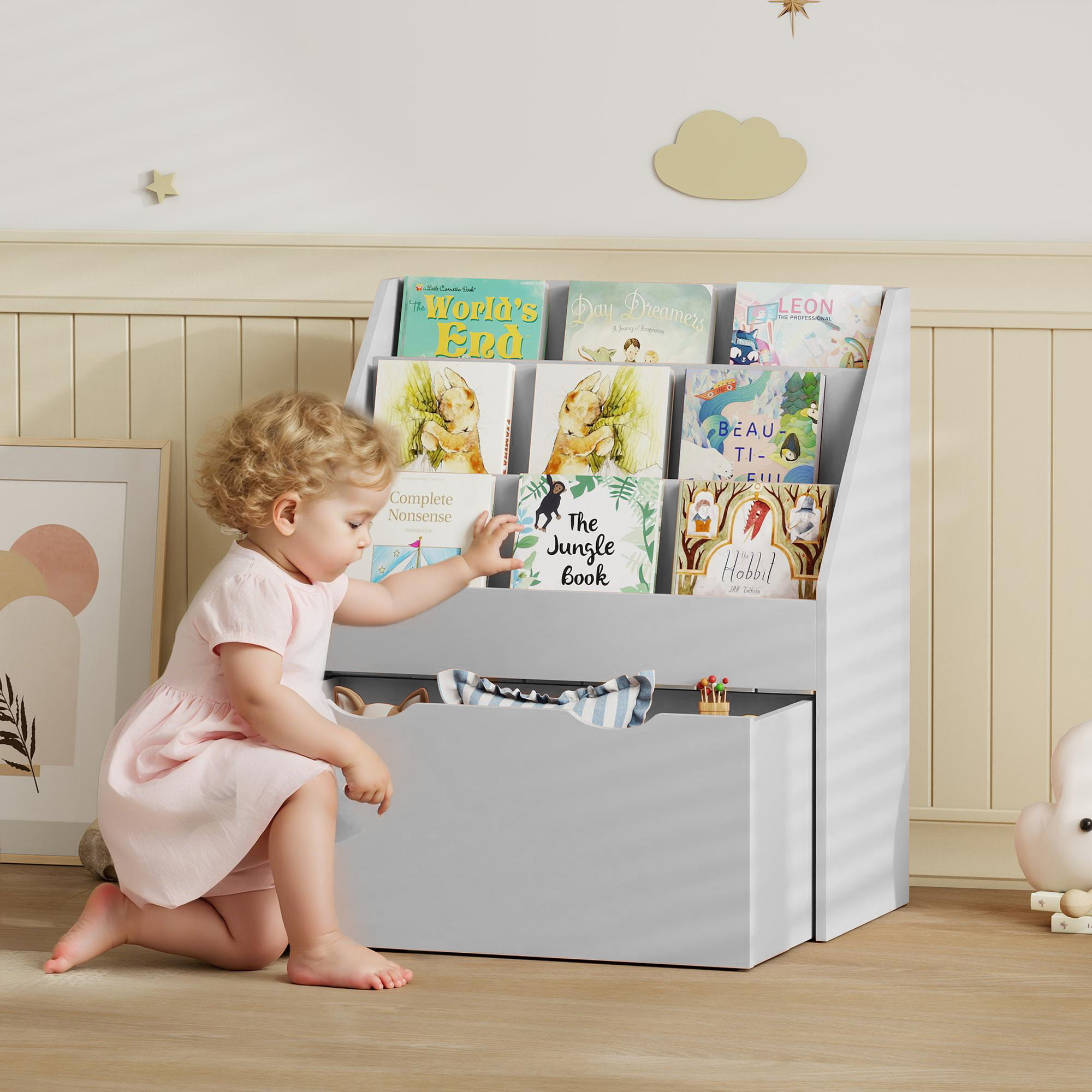 Aiyaplay Libreria per bambini con 3 ripiani e cassetto, 62,5x30x70 cm, grigio   Aosom Italy