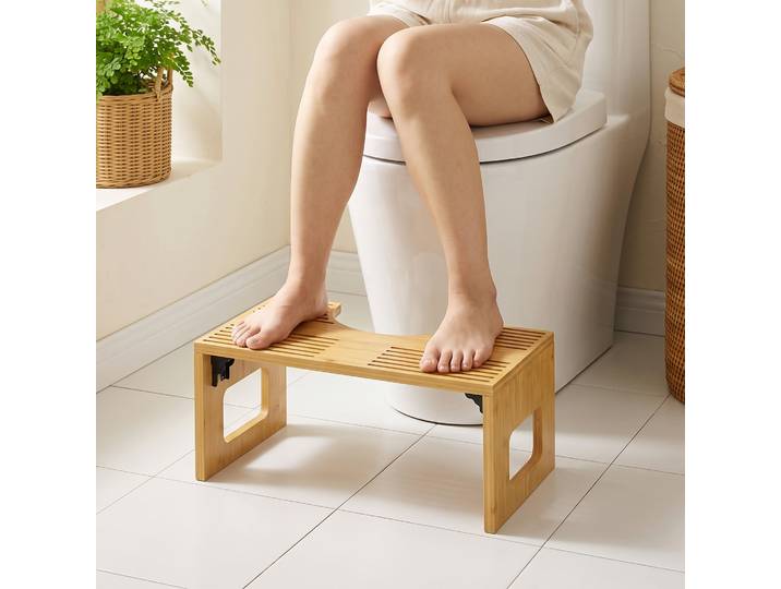 HOMCOM Tabouret WC Bambou Pliable Antidérapant Salle de Bain