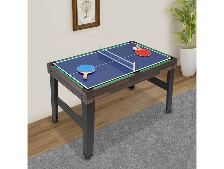 Ensemble de Table de jeu combinée 10 en 1, 4 coussinets de pieds réglables, Table de jeu pour salle de jeux à domicile, amis et famille, marron foncé, gris, coloré