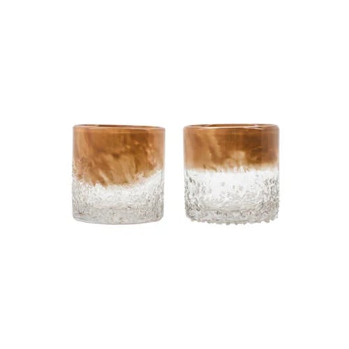 House Doctor Teagan waxinelichthouders set van 2, transparant en bruin glas, rond