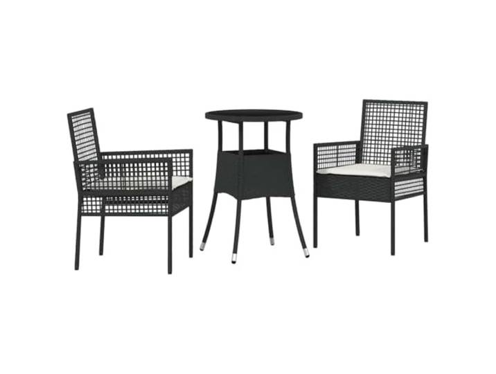 PUGYNBK Esszimmer-Set für den Außenbereich, 3-teilig, Schwarz, synthetisches Rattan