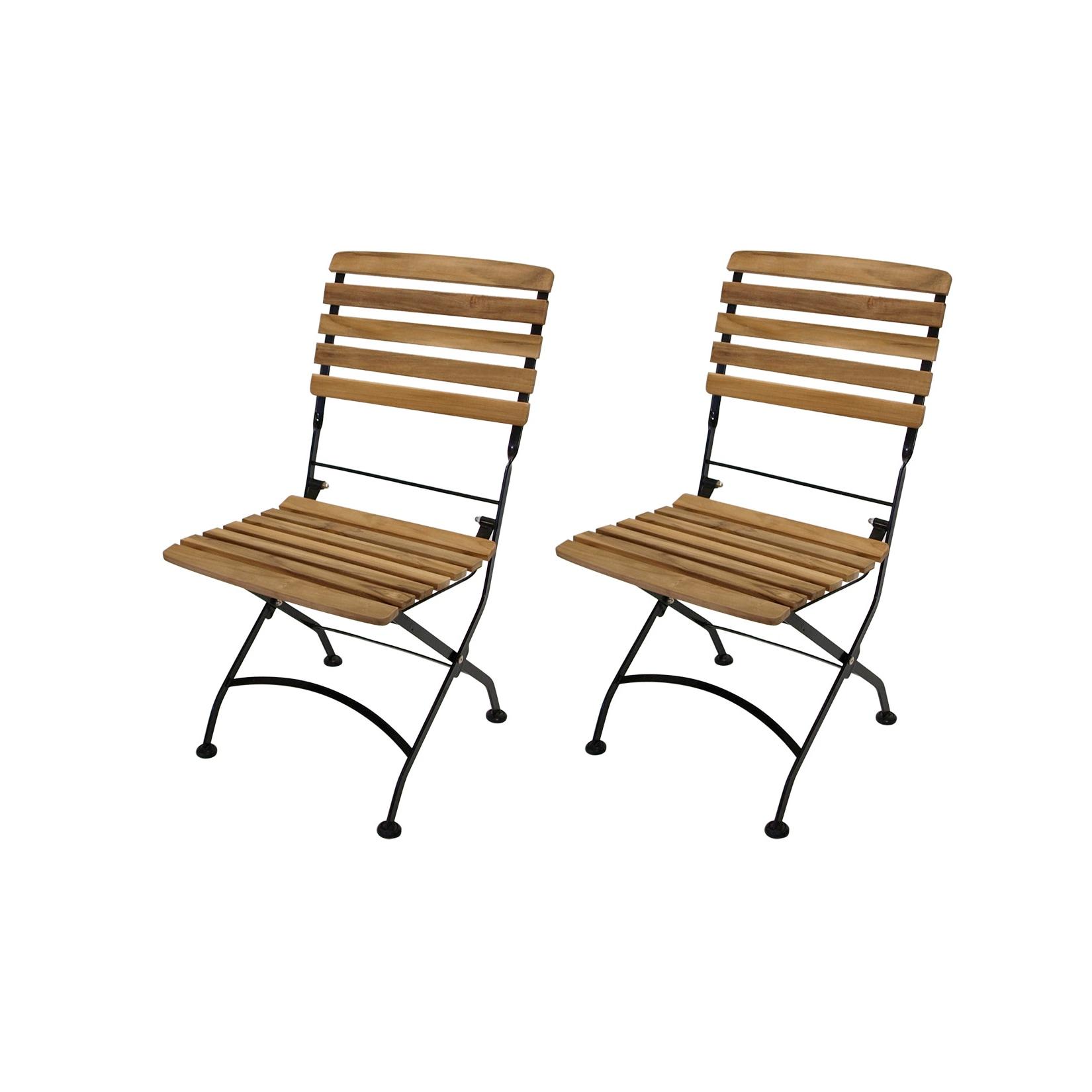 Klappstuhl JAKARTA, Flachstahl schwarz + Teakholz, 2-er Set