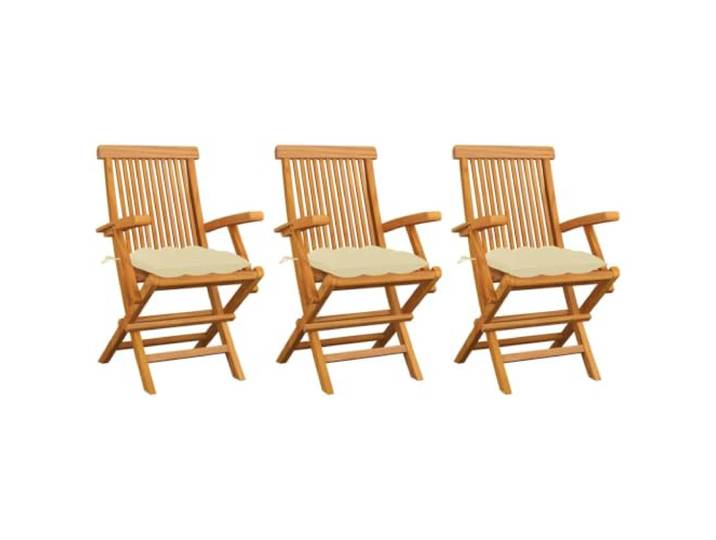 ZQQLVOO 3er Set Klappstühle mit Cremeweißen Kissen aus Massivem Teakholz Teakholz massiv, 3 Stühle, cremeweiße Kissen, klappbar, 110 kg Belastbarkeit, für Außenbereiche