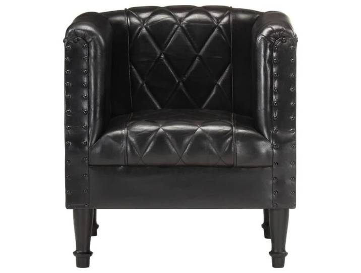 Fauteuil Salon BINGO - Chaise Noir Cuir véritable de chèvre 60x57x64cm pour relax 19684