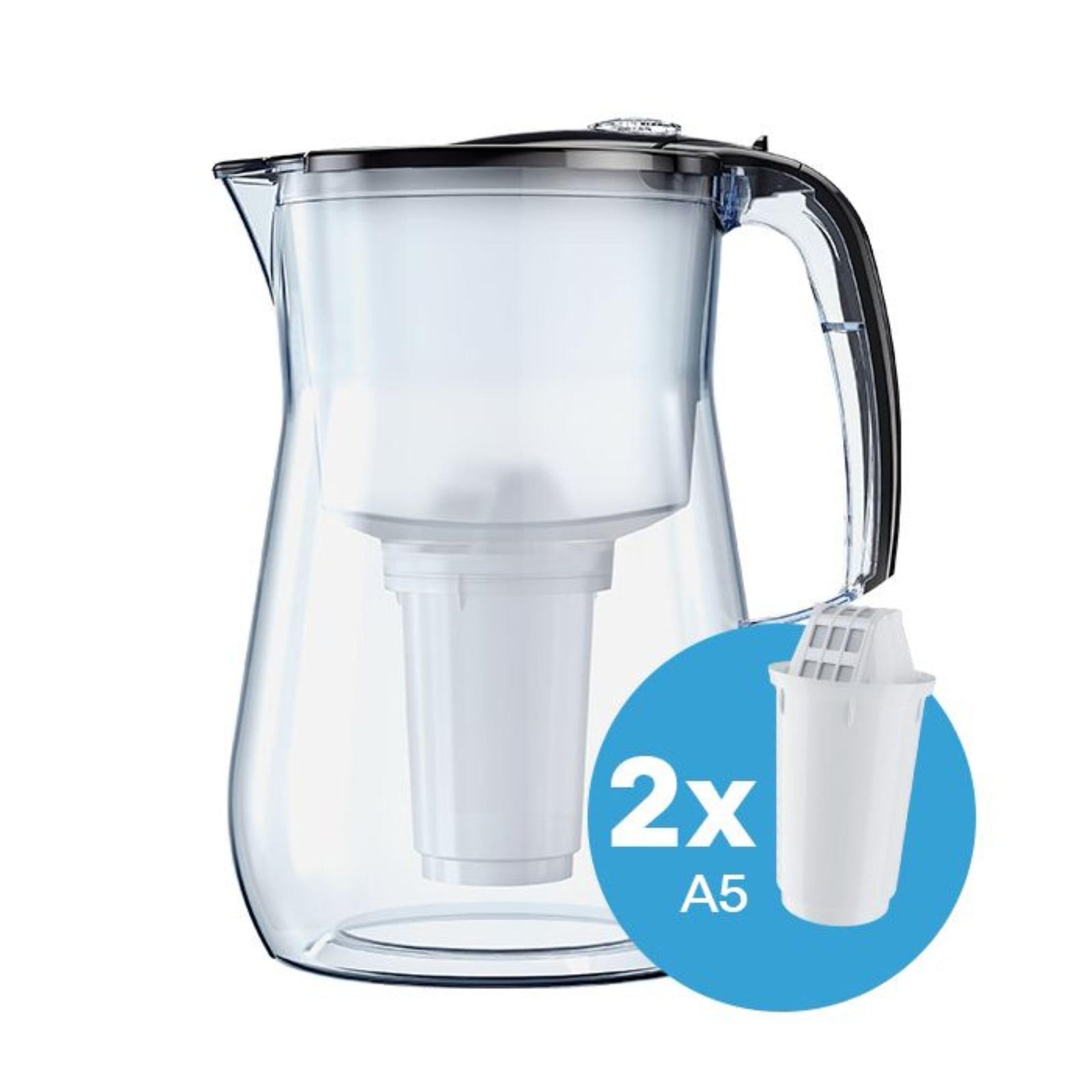 Aquaphor Provence waterfilter met 2 x A5 filterpatronen, zwart, 4,2 liter
