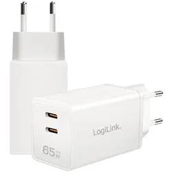 LogiLink Prüfen (65 W, 2 Ports), USB Ladegerät, Weiss