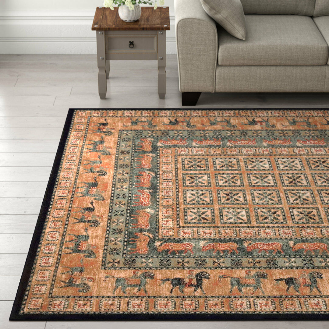 Three Posts Pine Grove Oriental Wool Area Rug Navy Rectangle 160 x 240cm