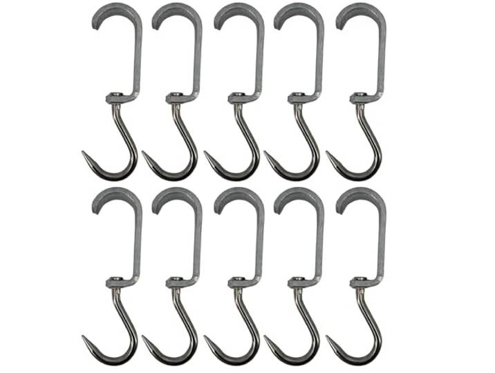 TronicXL 20 Stück Euro-Haken Din 5047 35x12 mm Rohrbahnhaken Rohrhaken Fleischerhaken Rohrbahn System Fleischerei Metzgerei Gleithaken Normhaken mit Gleitbügel
