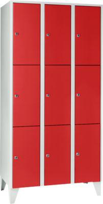Wertfachschrank 300 mm, 3 Abteile, 9 Fächer, Sicherheitszylinderschloss, Fuß, feuerrot
