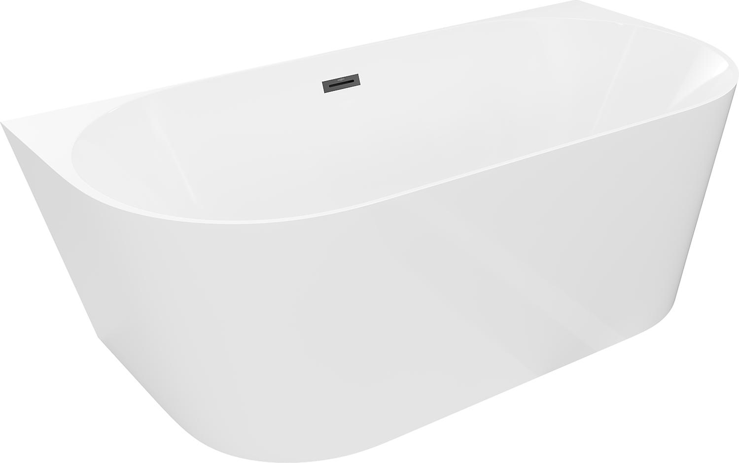 Mexen Oval Slim freistehende an der Wand befestigte Badewanne 170 x 80 cm, weiß, schwarzer Überlauf - 52661708000-70
