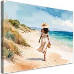 LEINWANDBILD Frau spaziert am Strand 120x80cm