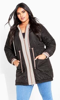 Plus Size Women's Clio Quilt Padded Hooded Neck Coat by Avenue in Black (Size 22)