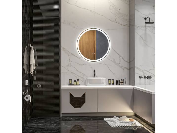 kleankin Miroir LED Ø60cm 3 Couleurs Blanc Argent